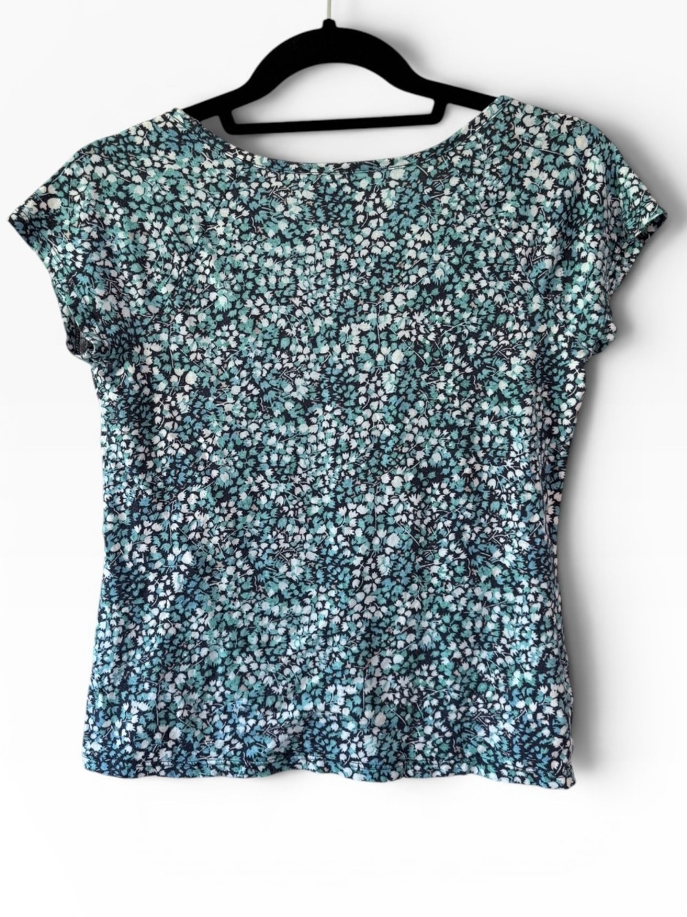 LOFT Floral Scoop neck Cap-Sleeve Cotton Modal T-Shirt Teal Blue Size XS - Picture 2 of 5
